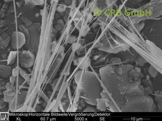 Amianto tremolite immagine SEM in talco | © CRB Analysis Service GmbH
